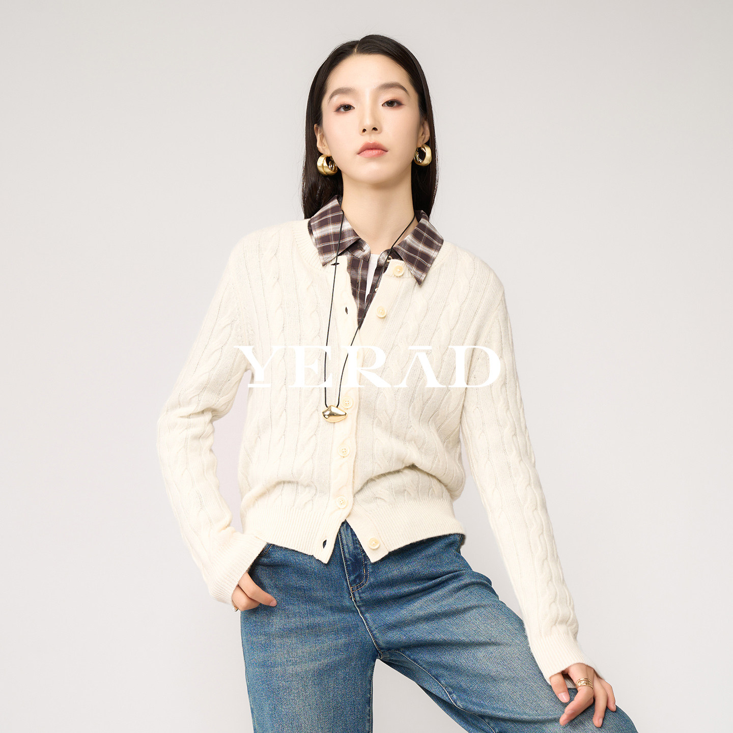 娅丽达高级感宽松绞花羊毛针织衫女2025秋冬新款毛衣蓝色开衫,女装/女士精品,毛针织衫,淘宝优惠券,粉丝福利购,淘宝优惠卷