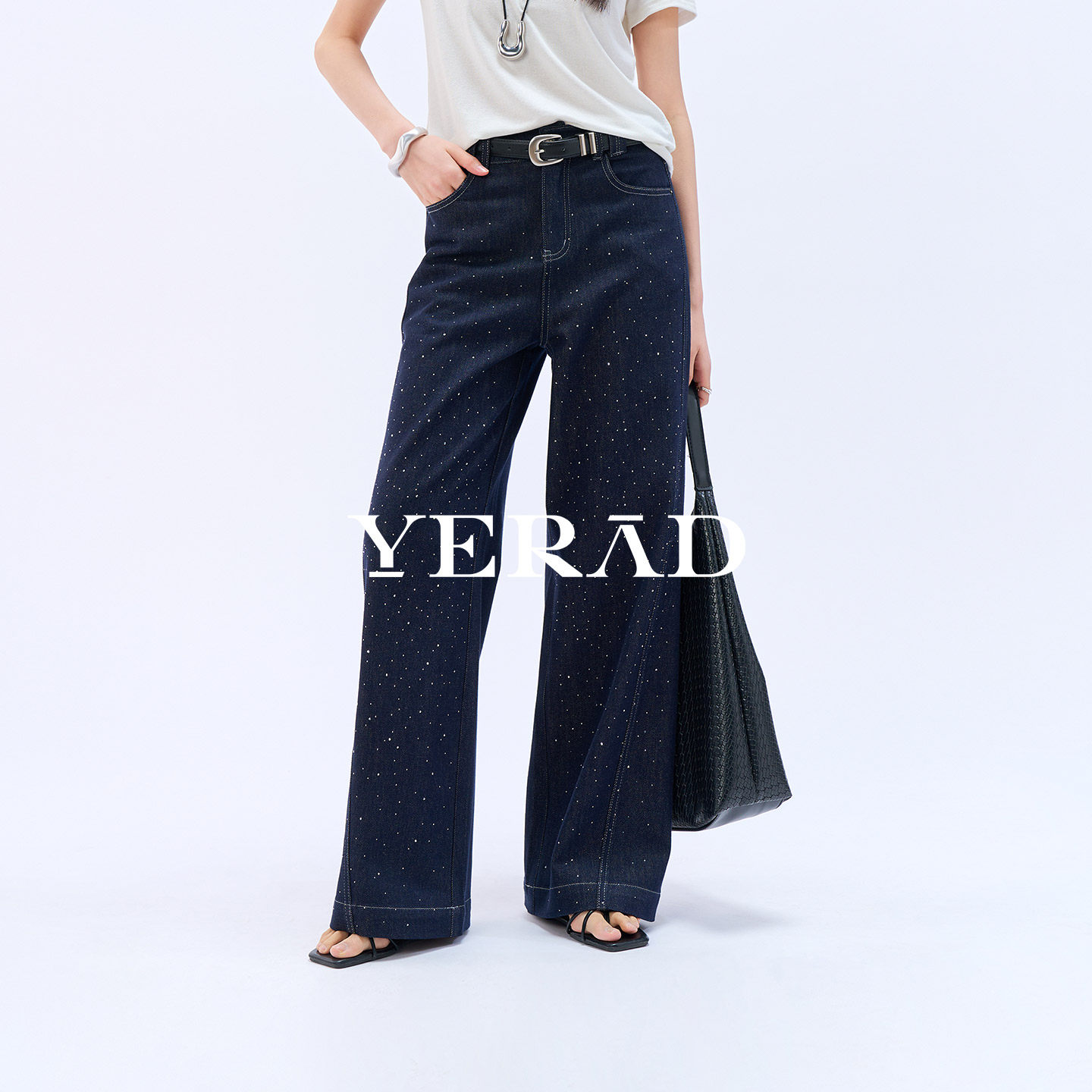 娅丽达深蓝色阔腿牛仔裤女2026年新款宽松显瘦时髦直筒裤春季女裤