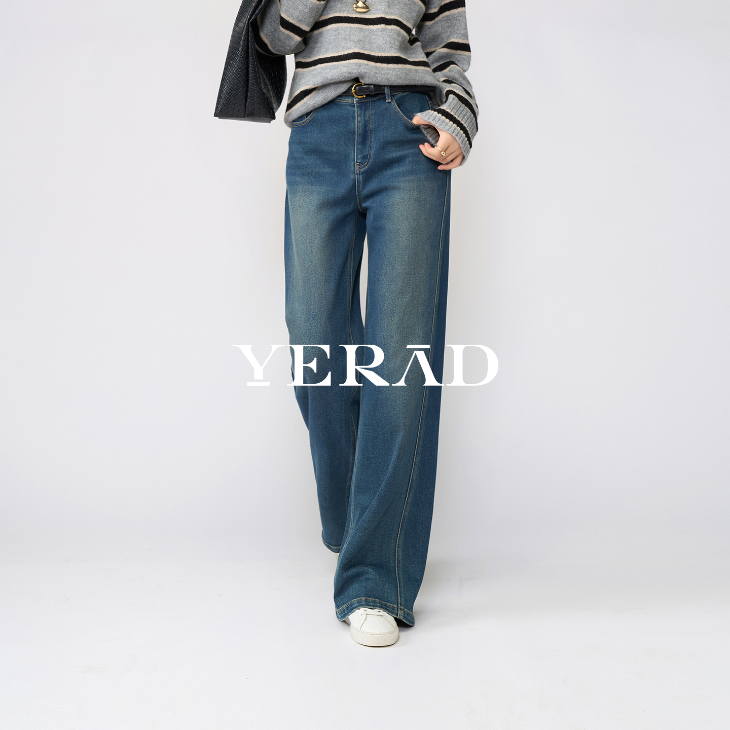 娅丽达高个子加绒拖地牛仔裤女