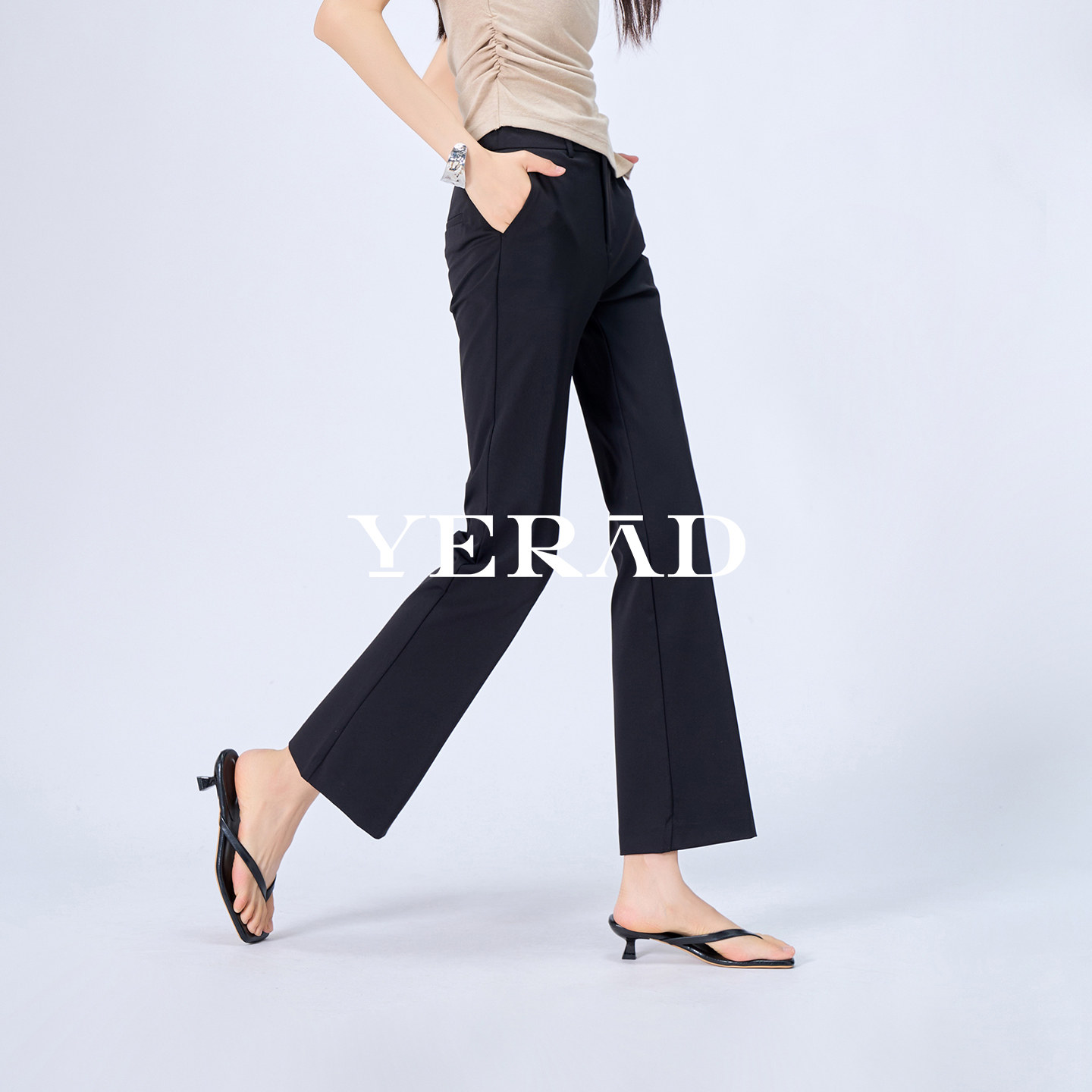 娅丽达小个子喇叭裤女裤子2026夏季新款西装裤休闲女裤薄款微喇裤