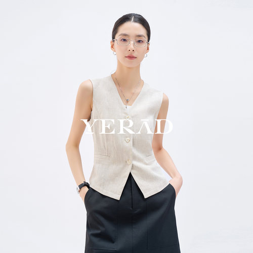 娅丽达莱赛尔亚麻v领马甲女