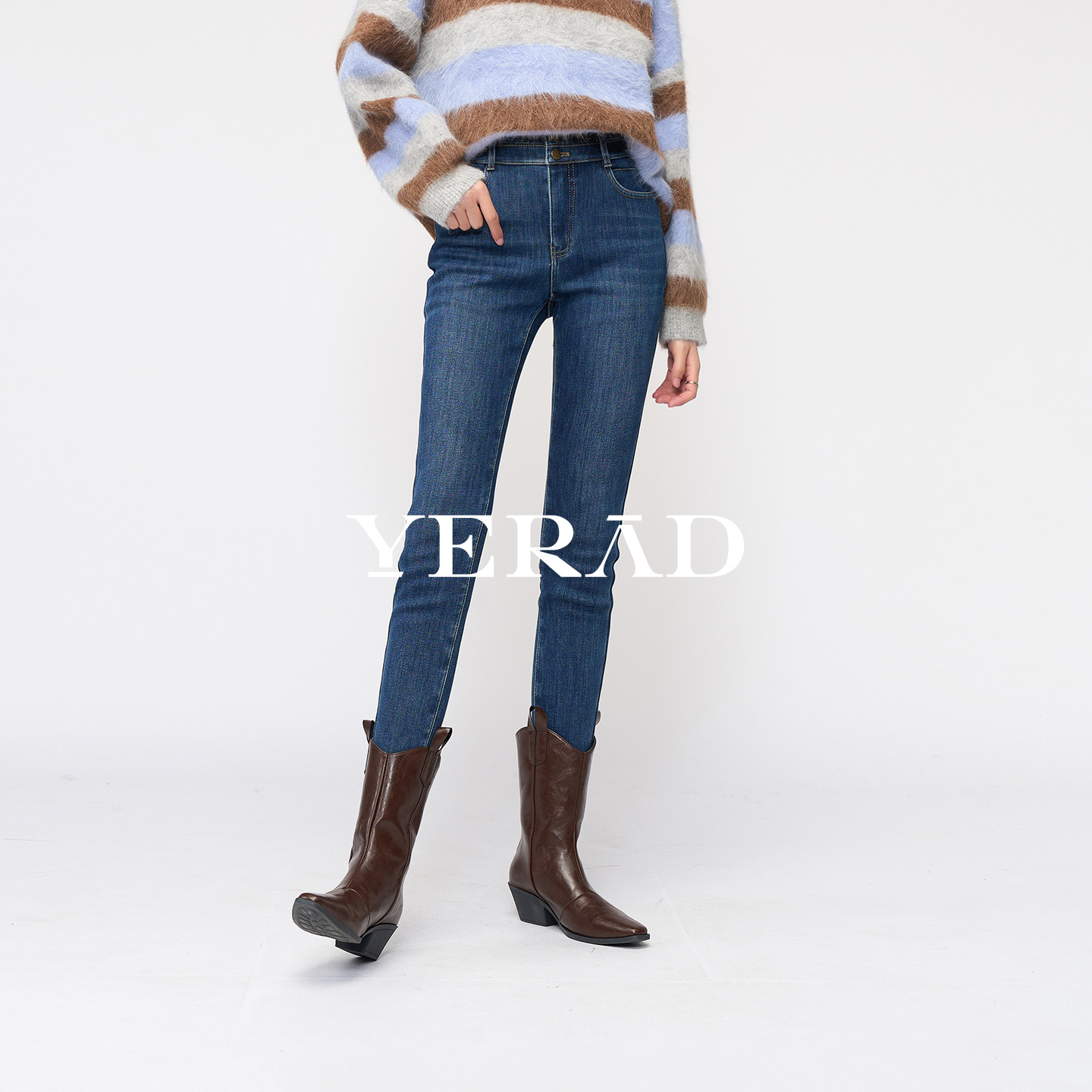 娅丽达加绒小脚牛仔裤