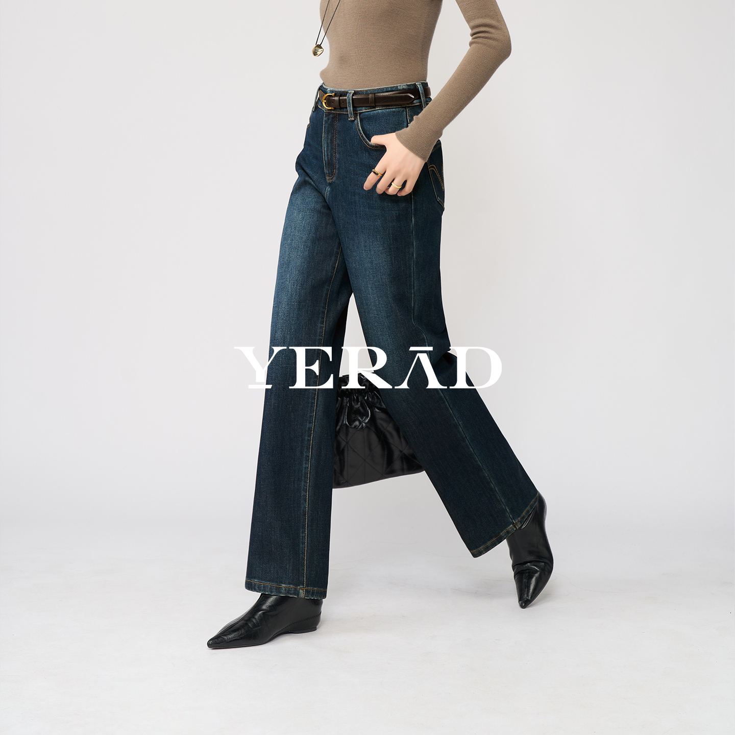 娅丽达加绒小个子直筒牛仔裤女