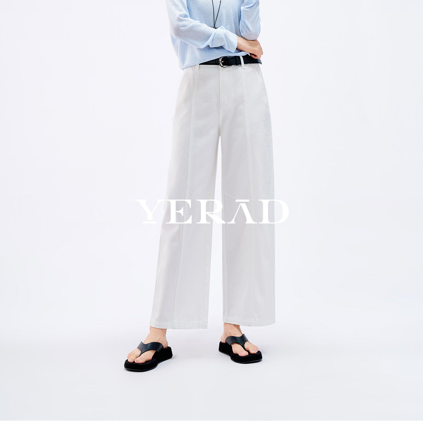 娅丽达白色直筒阔腿牛仔裤女2026夏季新款凉感莱赛尔面料薄款裤子