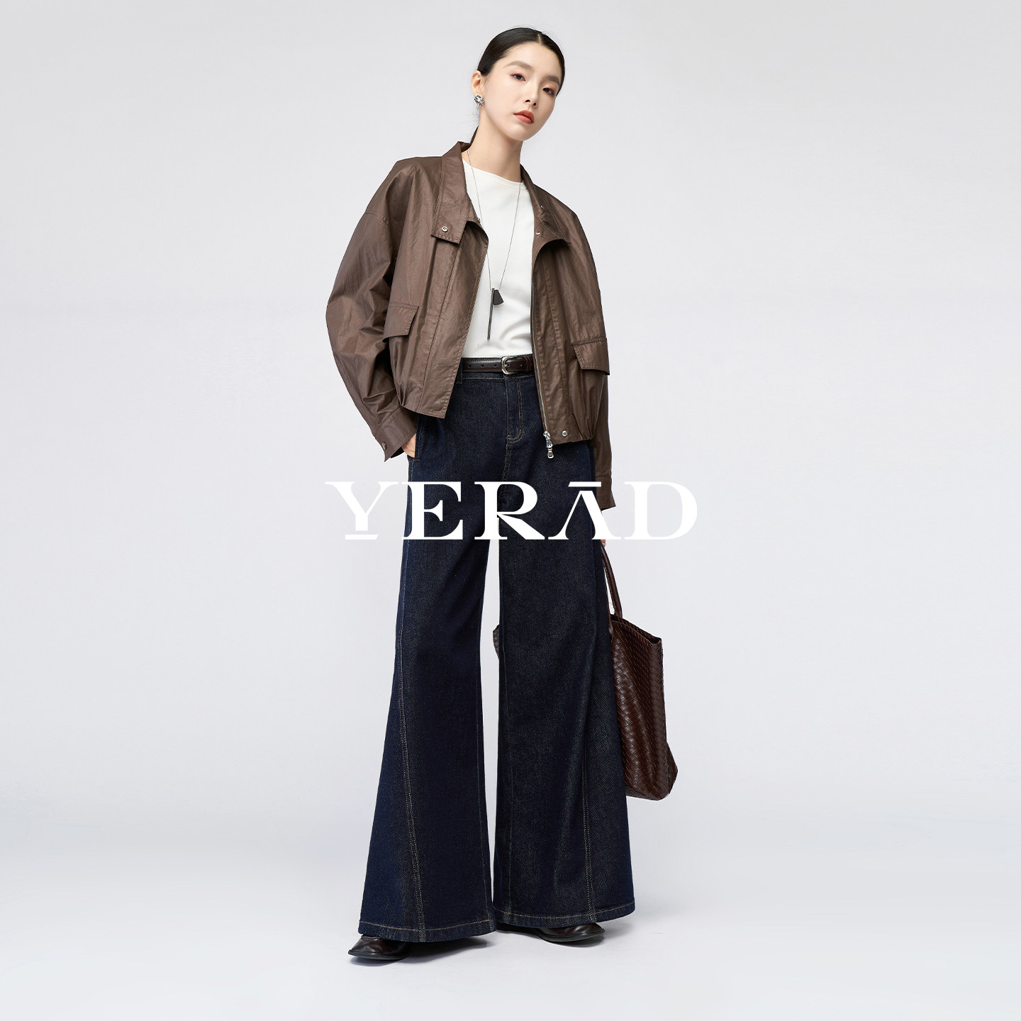 高个子娅丽达加长阔腿裤女2026春新款丹宁深蓝色宽松直筒牛仔裤子