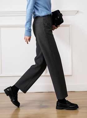 娅丽达显瘦直筒裤灰色裤子女冬季休闲裤黑色烟管裤2025新款西装裤