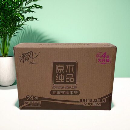 清风抽纸24包4层90抽共360张无香家用面巾纸擦手纸原木浆