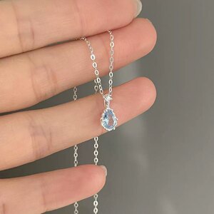 6iu6iu人鱼泪925纯银迷你水滴高级自然蓝色吊坠锁骨链女项链