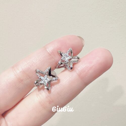 6iu6iu简约超闪星星蚊香盘耳夹无耳洞女耳饰小巧简常通勤耳钉耳环