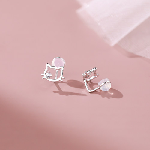 巨百搭！925纯银猫咪无耳洞耳夹