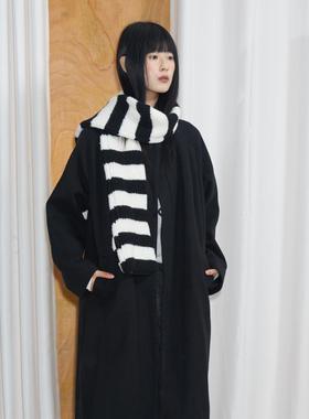 AXIS OF 新款黑色圆领长款毛呢大衣女冬季高级感宽松毛呢外套