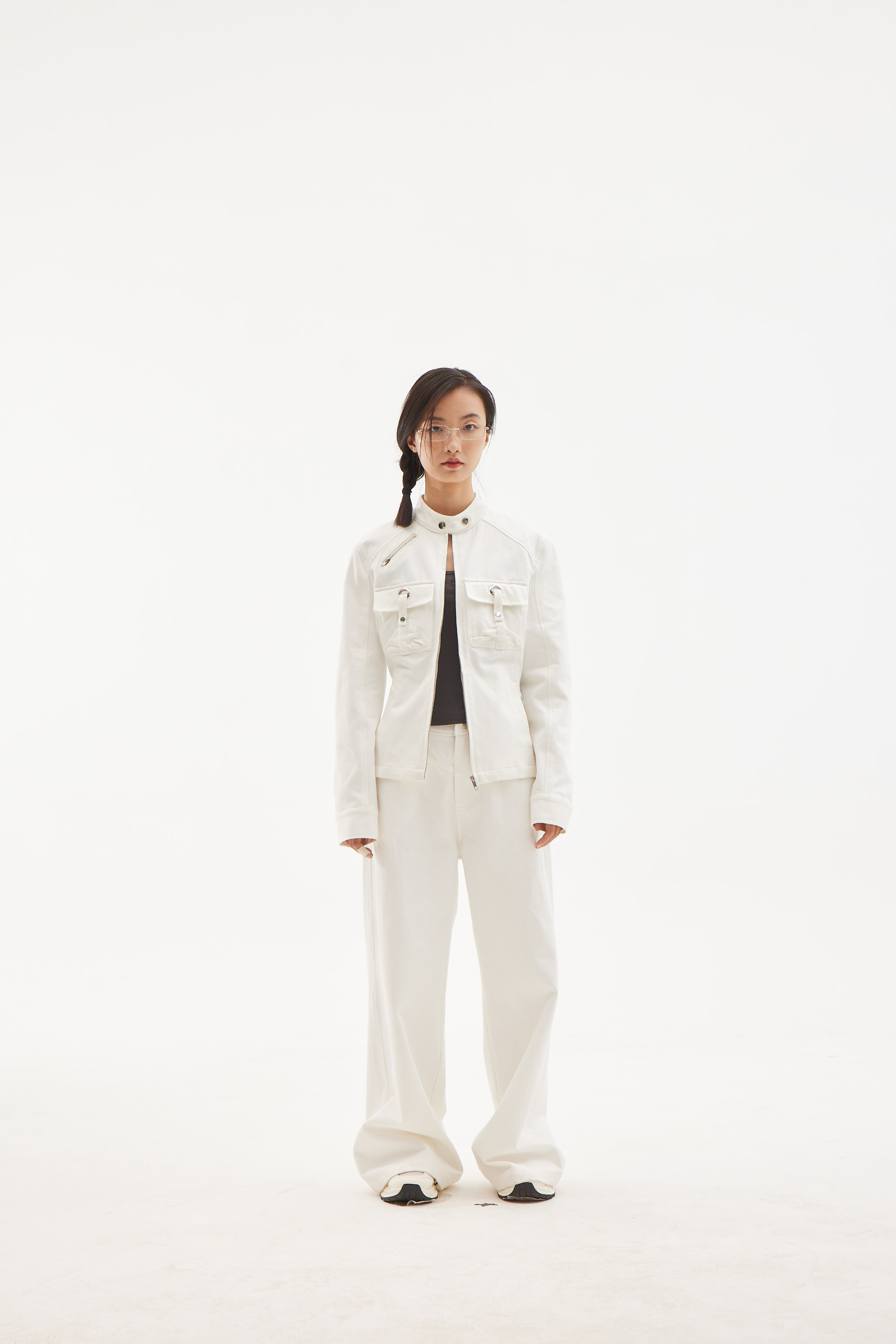 AXIS OF 白色牛仔夹克上衣女秋季长裤子套装