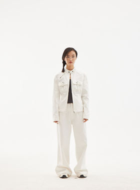 AXIS OF 白色牛仔夹克上衣女秋季长裤子套装