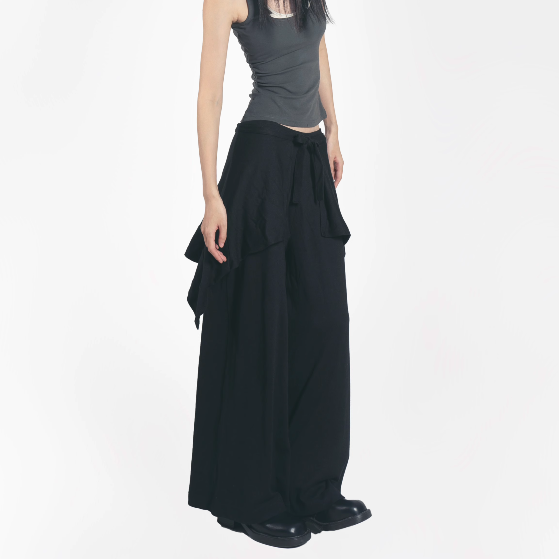 AXISOF黑色高腰不规则休闲裤