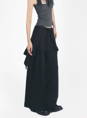 AXIS OF 黑色高腰不规则褶皱拖地裤女秋季正反两穿宽松休闲长裤子