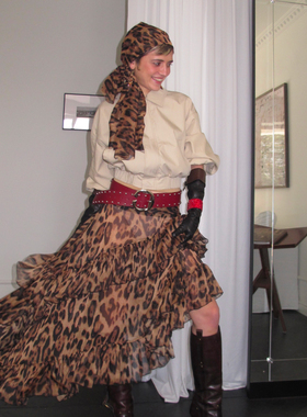 AXIS OF 弗拉明戈 复古多穿法不规则堆褶长裙豹纹显瘦半身裙子