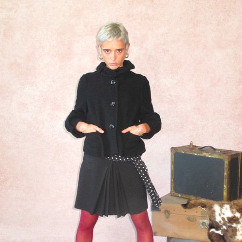 AXISOF原创黑色压褶弹力中裙女