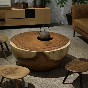 野木1978 孤品定制现代 超级碗原木木墩茶几煮茶烧炭侘寂风新中式