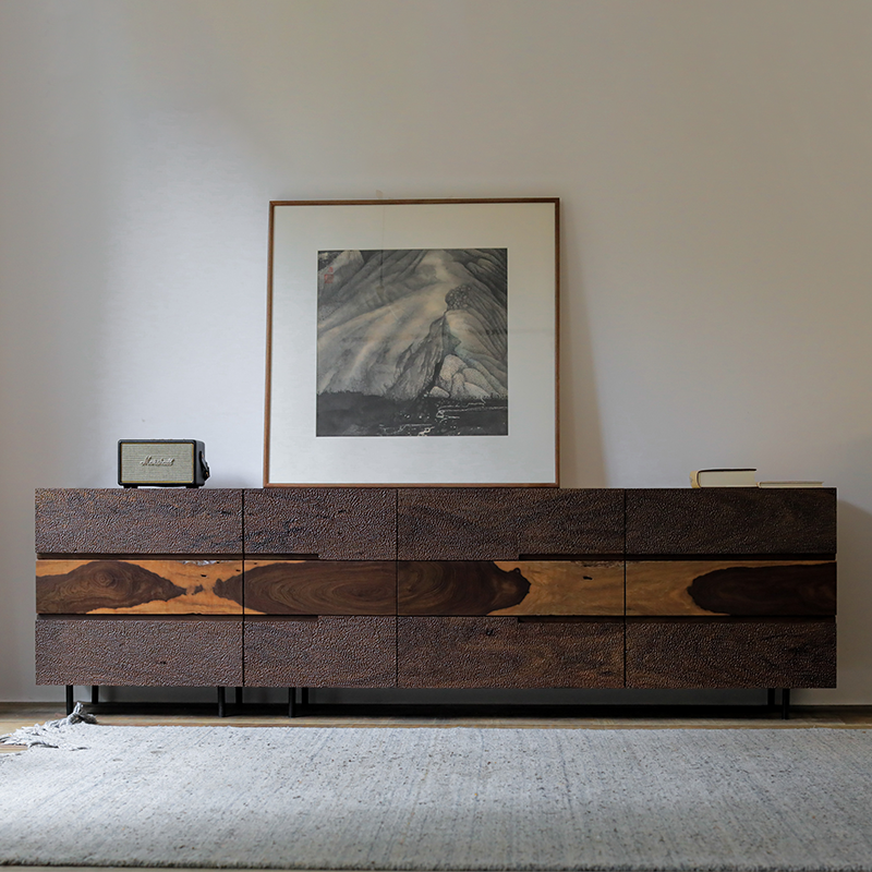 野木1978长卷多斗电视柜边柜侘寂风艺术风格现代实木黑檀自然边,住宅家具,电视柜,淘宝优惠券,粉丝福利购,淘宝优惠卷