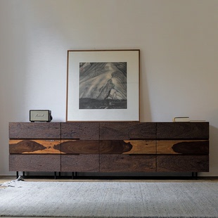 野木1978长卷多斗电视柜边柜侘寂风艺术风格 现代实木黑檀自然边
