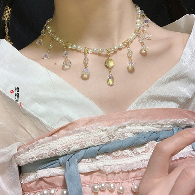 古风珍珠流苏项链女款莲蓬汉服项圈配饰少女唐风民族风礼服锁骨链