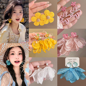 海岛度假风花朵耳环女氛围感绝美森系耳钉夏日甜美小众裙子耳饰品