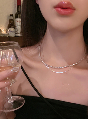 极细碎银子项链女轻奢小众双层叠戴锁骨链高级感气质毛衣链配饰品