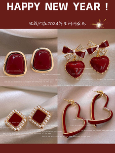 红色复古滴油耳环女高级感气质2025新款 耳钉新年过年耳坠耳饰 爆款