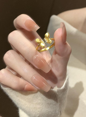 复古金色拉丝蝴蝶开口戒指女款轻奢高级感精致食指戒小众设计指环