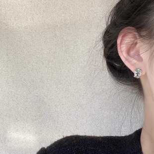 s925银针暗夜柏林灰韩国小众设计感复古高级感耳钉耳环简约耳饰女