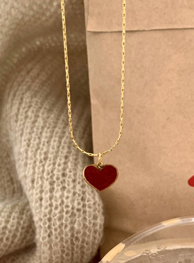 轻奢毛衣链红色爱心钛钢项链女气质高级感小红心锁骨链桃心吊坠女