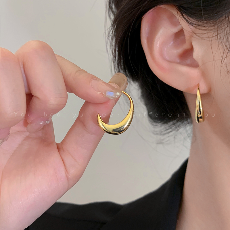 金属感c形水滴耳环女简约冷淡风高级耳钉2025新款爆款小众耳饰品