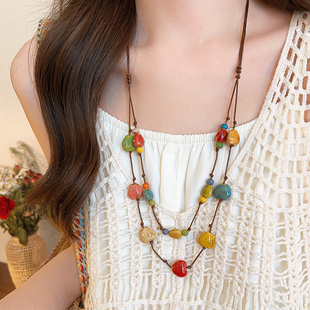 毛衣链 配饰新中式 彩虹糖果 陶瓷爱心项链女多巴胺叠戴民族风长款