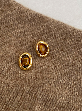 焦糖栗子~美拉德复古耳钉氛围感轻奢港风耳环女秋冬百搭气质耳饰