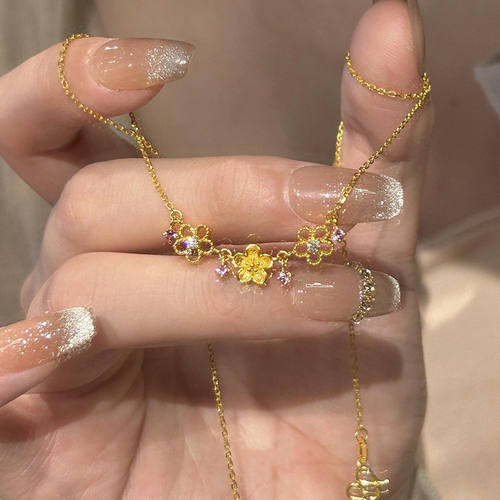 法式复古金色花朵项链女轻奢气质高级感锁骨链百搭精致颈链配饰品