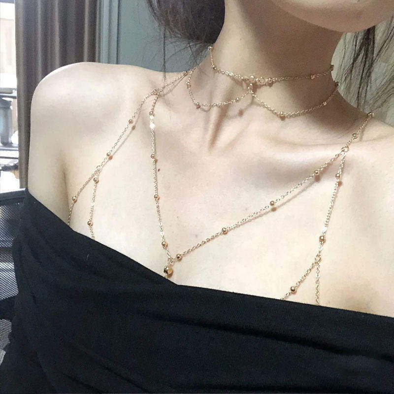 欧美胸链身体链bodychain性感比基尼锁骨后背链氛围感情趣装饰品