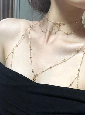 欧美胸链身体链bodychain性感比基尼锁骨后背链氛围感情趣装饰品