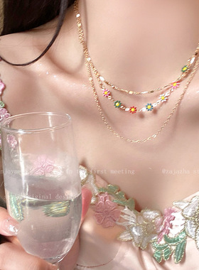 多巴胺彩色花朵项链女ins夏天甜酷辣妹锁骨链小众清新百搭配饰品