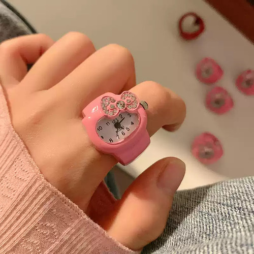 童趣可爱蝴蝶结时钟手表戒指女小众设计感时尚食指戒网红轻奢指环