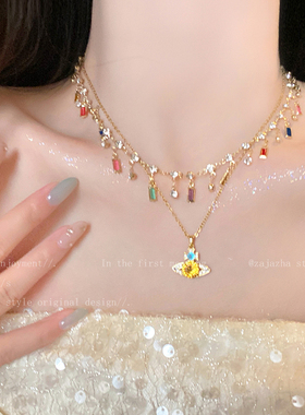 多巴胺西太后土星叠戴项链女高级感甜酷度假风锁骨链轻奢小众颈链