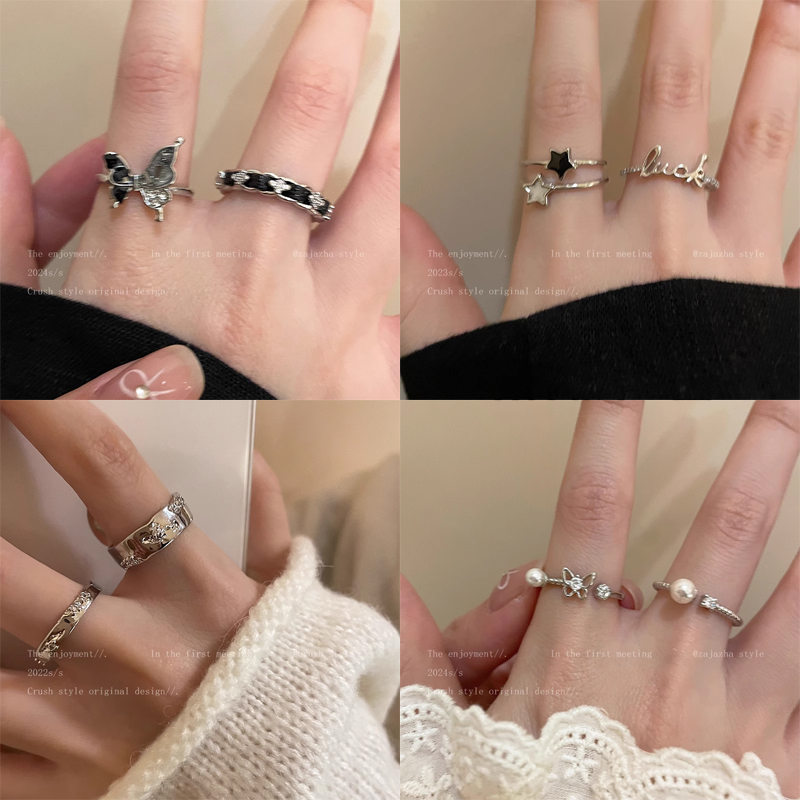 超仙精致珍珠蝴蝶戒指女ins轻奢小众高级感食指戒指环可调节尾戒