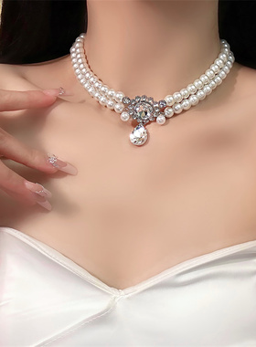 浪漫出逃~双层叠戴水滴珍珠项链女轻奢高级感礼服锁骨链优雅配饰
