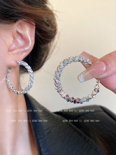 简约素圈欧美碎银子耳圈轻奢高级感时尚 耳环女小众设计夸张耳饰品