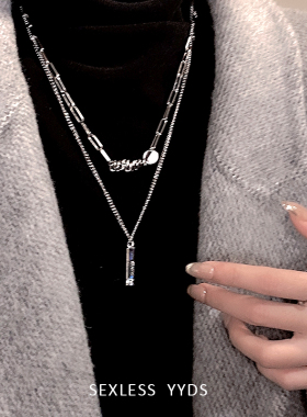 嘻哈情侣百搭双层叠戴项链女长款挂脖高级感锁骨链辣妹冷淡风颈链
