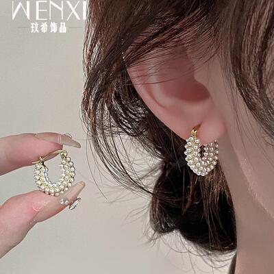 微镶小米粒珍珠耳扣耳圈小众设计感高级耳环女小香风复古轻奢耳饰