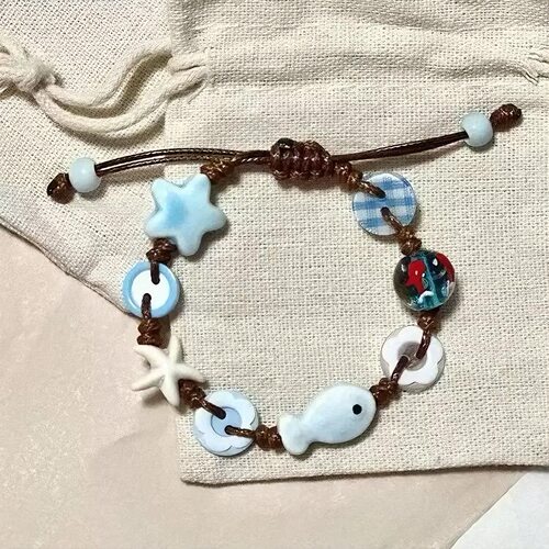 淡蓝色编织海星小鱼手链女海边度假风高级感手绳闺蜜学生百搭配饰