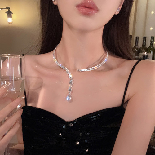 闪钻流苏choker发箍项链女两戴式轻奢小众高级感项圈锁骨链配饰品
