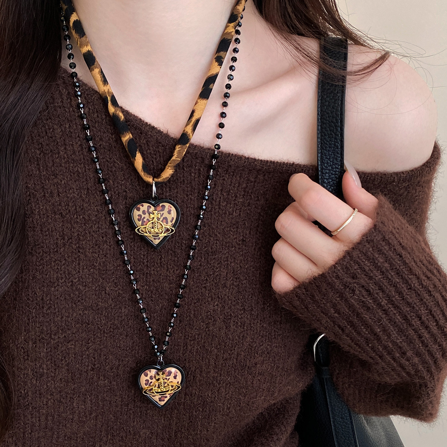 复古豹纹土星爱心项链女长款美拉德高级感毛衣链辣妹风小众配饰品,饰品/流行首饰/时尚饰品新,项链,淘宝优惠券,粉丝福利购,淘宝优惠卷