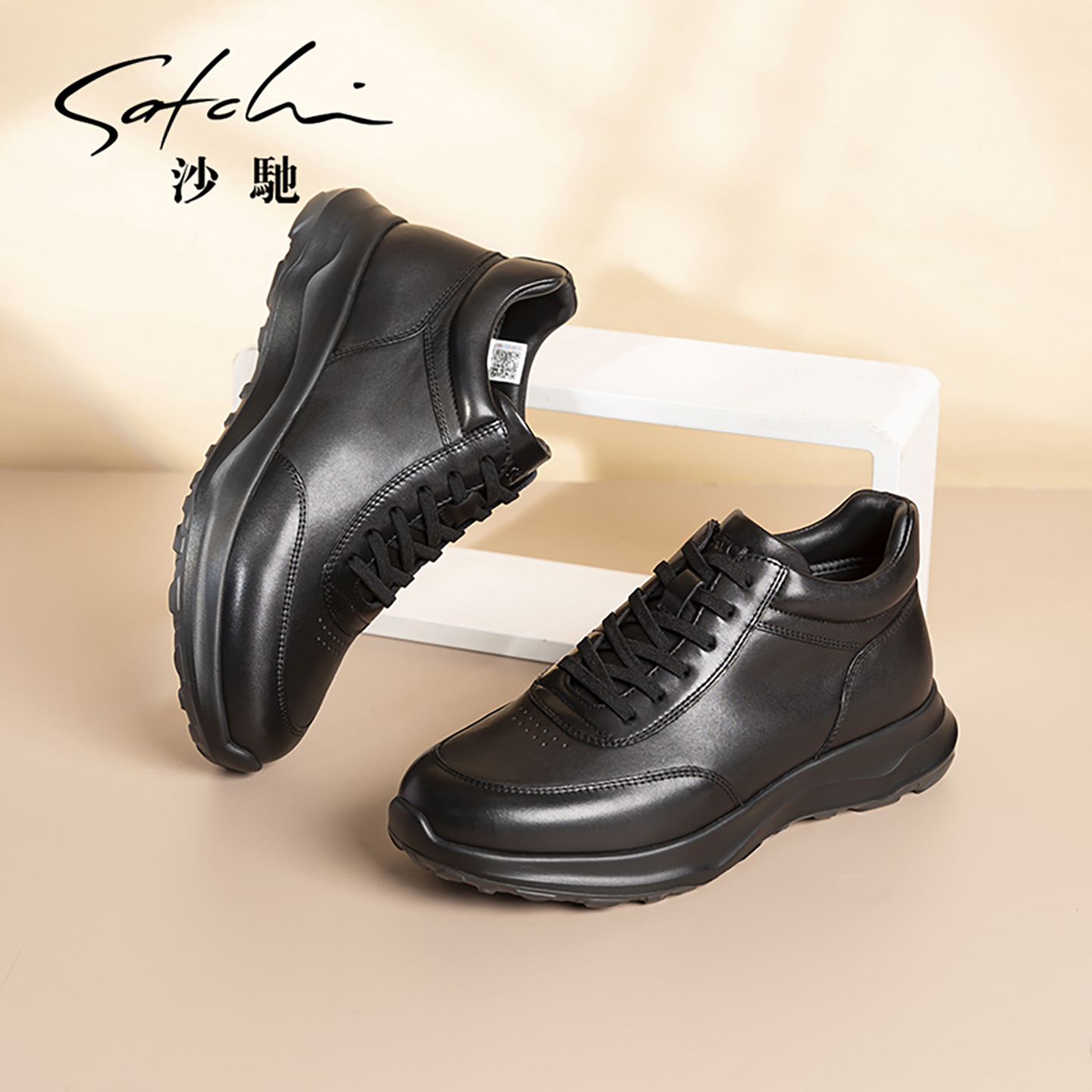 沙驰男式马丁靴冬季加绒中帮真皮