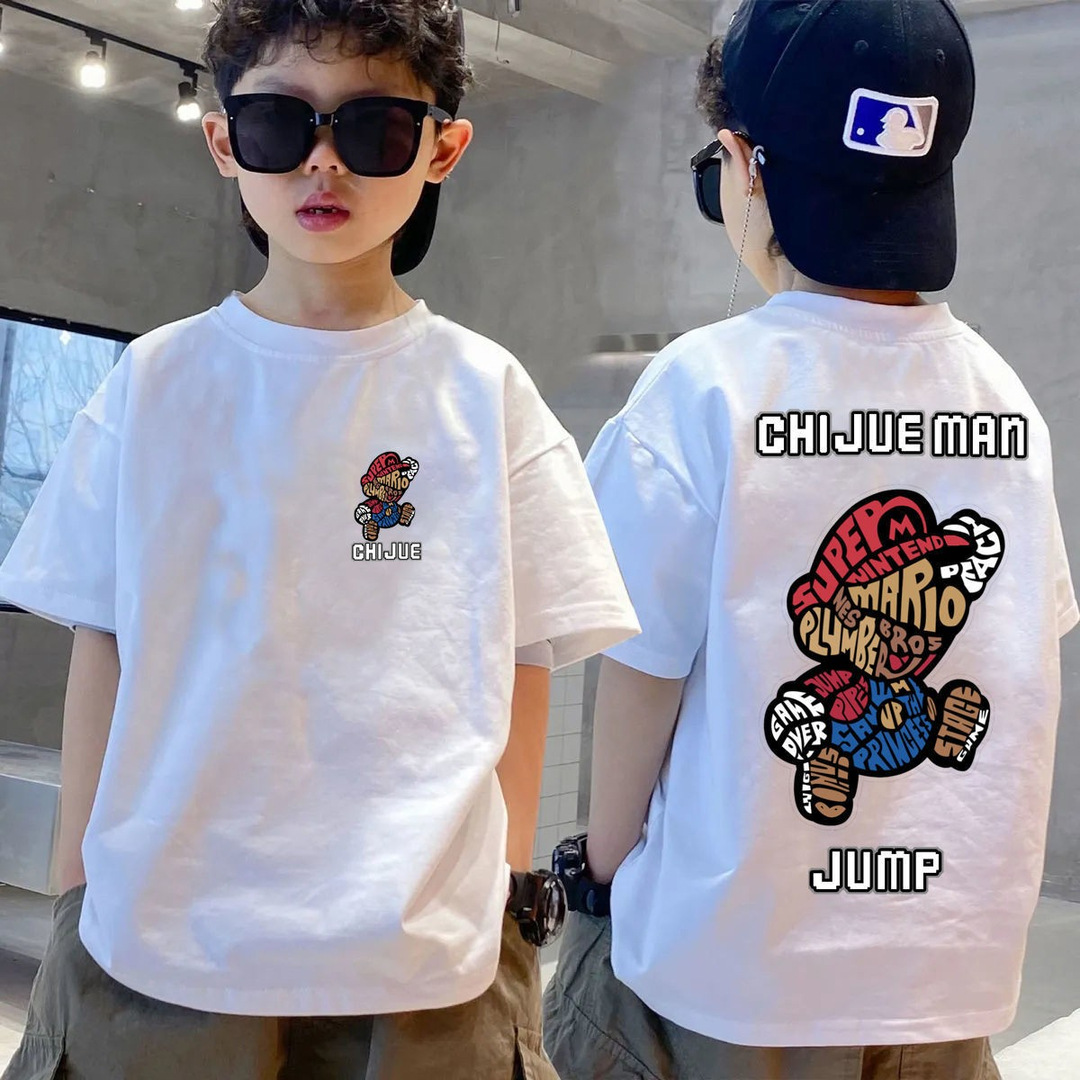男童短袖T恤2025新款夏季装白色儿童纯棉衣服少年童装男生体恤衫